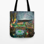 To Cover the Earth with a New Dew, Northern Lights fantastical landscape painting by Robert Matta Tote Bag Gallery Image 1