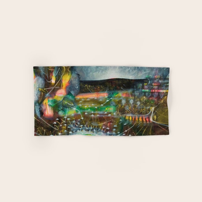 To Cover the Earth with a New Dew, Northern Lights fantastical landscape painting by Robert Matta Bath Towel Gallery Image 1