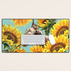 Highland Cow with Sunflowers in Blue Desk Mat Gallery Image 1