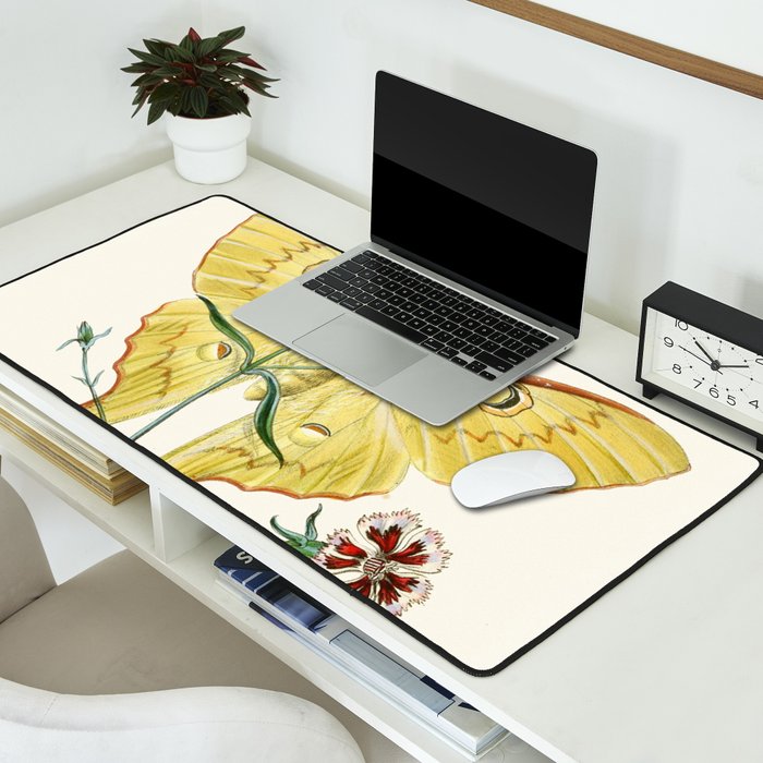 Vintage Yellow Moth with Wildflowers Natural History Insect Design Desk Mat Gallery Image 2