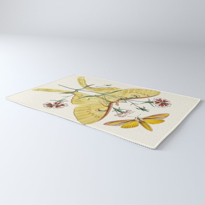 Vintage Yellow Moth with Wildflowers Natural History Insect Design Rug Gallery Image 3