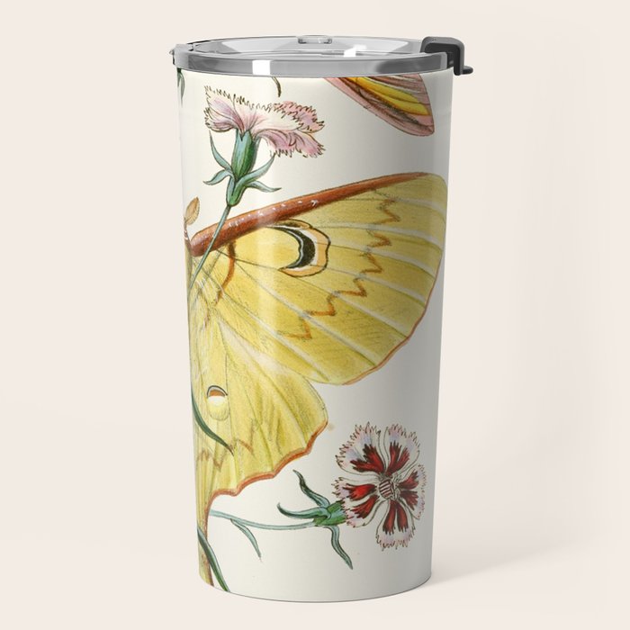 Vintage Yellow Moth with Wildflowers Natural History Insect Design Travel Mug Gallery Image 2