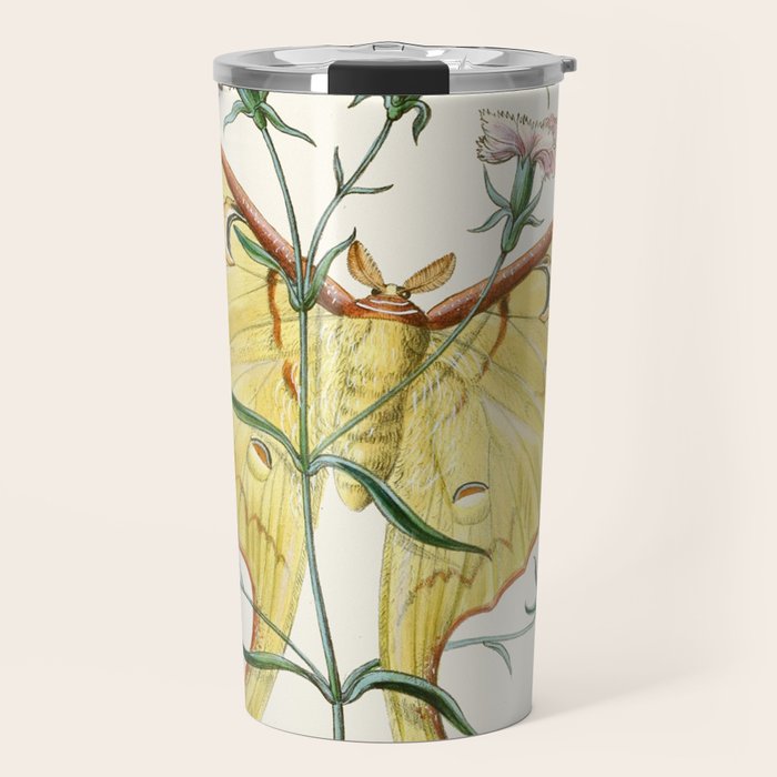 Vintage Yellow Moth with Wildflowers Natural History Insect Design Travel Mug Gallery Image 1