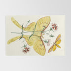 Vintage Yellow Moth with Wildflowers Natural History Insect Design Rug Gallery Image 2