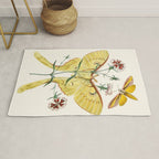 Vintage Yellow Moth with Wildflowers Natural History Insect Design Rug Gallery Image 1