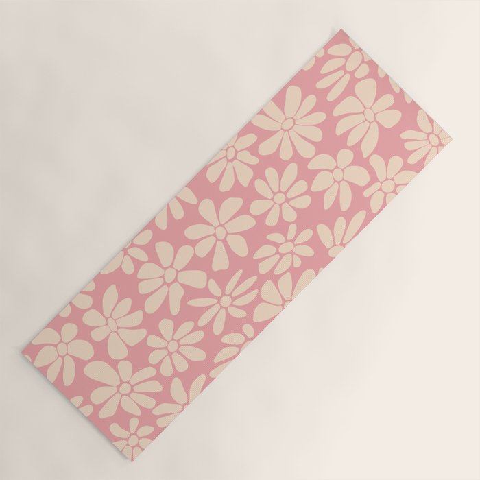 Retro Floral - Pink and Cream Yoga Mat Gallery Image 1