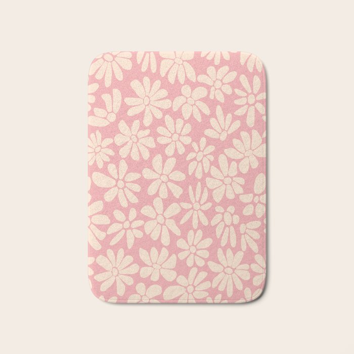 Retro Floral - Pink and Cream Bath Mat Gallery Image 1