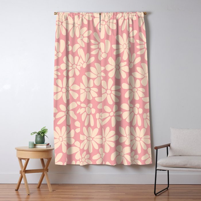 Retro Floral - Pink and Cream Window Curtain Gallery Image 5
