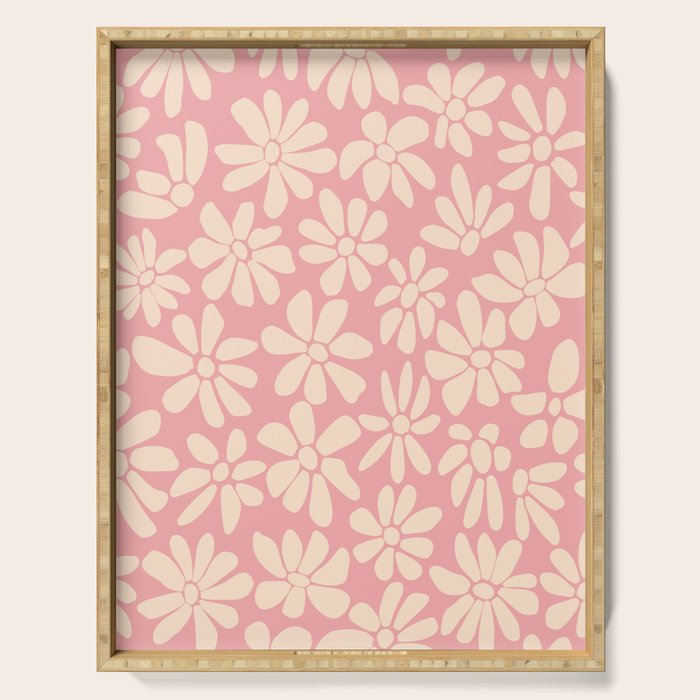 Retro Floral - Pink and Cream Serving Tray Gallery Image 1