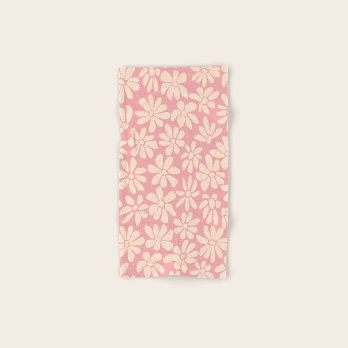 Retro Floral - Pink and Cream Bath Towel Gallery Image 1