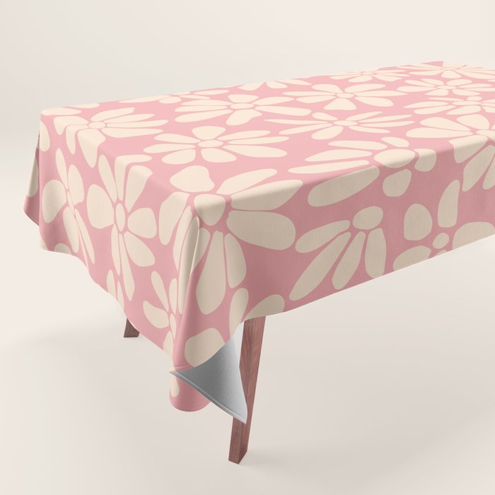 Retro Floral - Pink and Cream Tablecloth Gallery Image 1