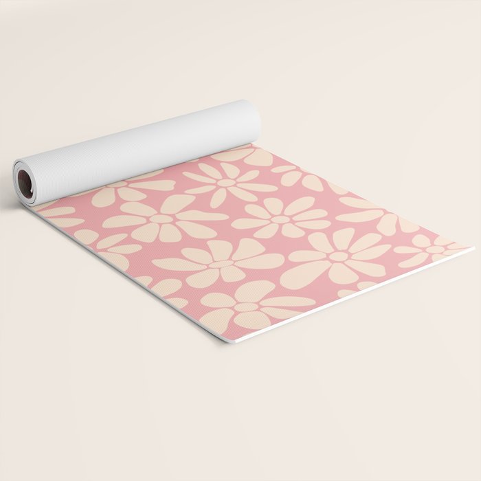 Retro Floral - Pink and Cream Yoga Mat Gallery Image 2