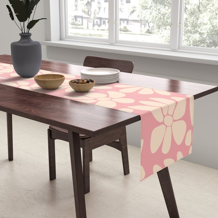 Retro Floral - Pink and Cream Table Runner Gallery Image 2