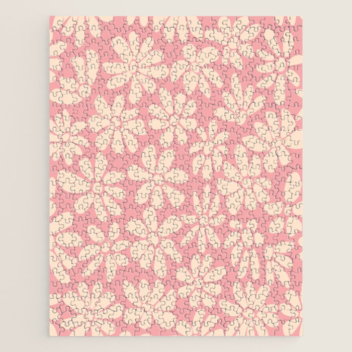 Retro Floral - Pink and Cream Jigsaw Puzzle Gallery Image 1