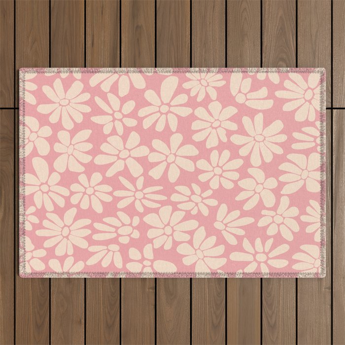 Retro Floral - Pink and Cream Outdoor Rug Gallery Image 1