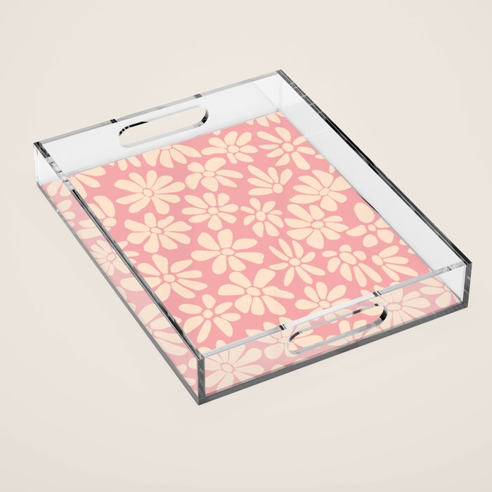 Retro Floral - Pink and Cream Acrylic Tray Gallery Image 1