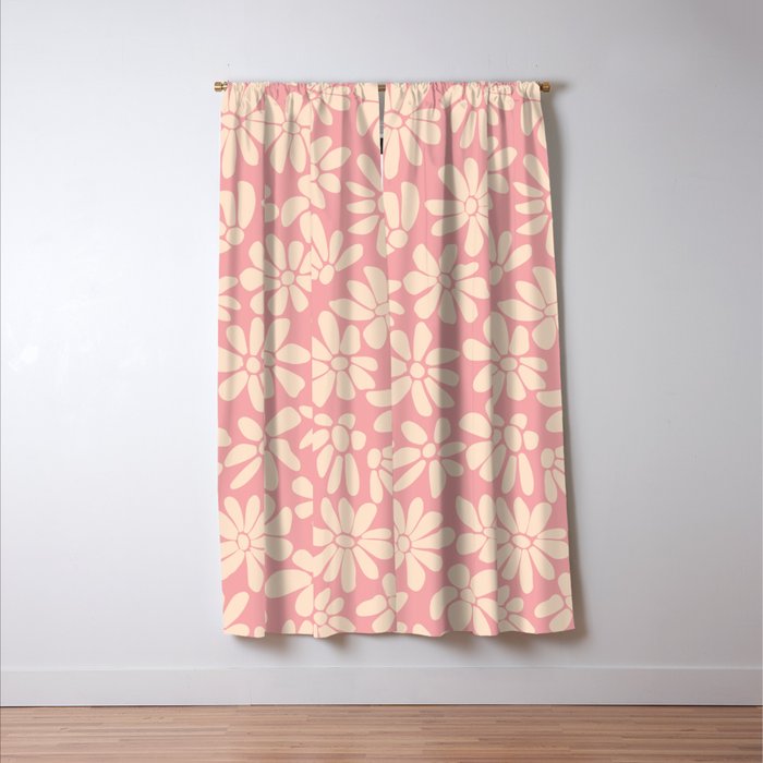 Retro Floral - Pink and Cream Window Curtain Gallery Image 3