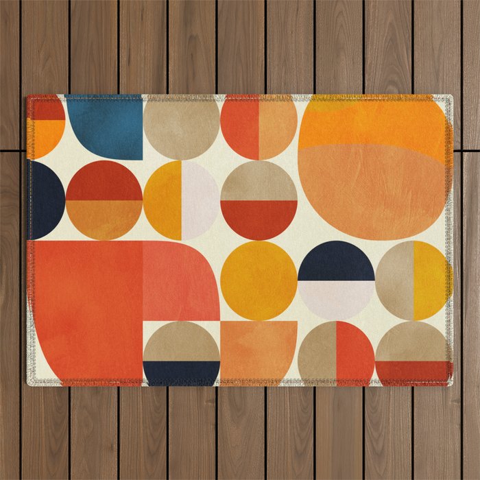 geometric abstract shapes autumn Outdoor Rug Gallery Image 1