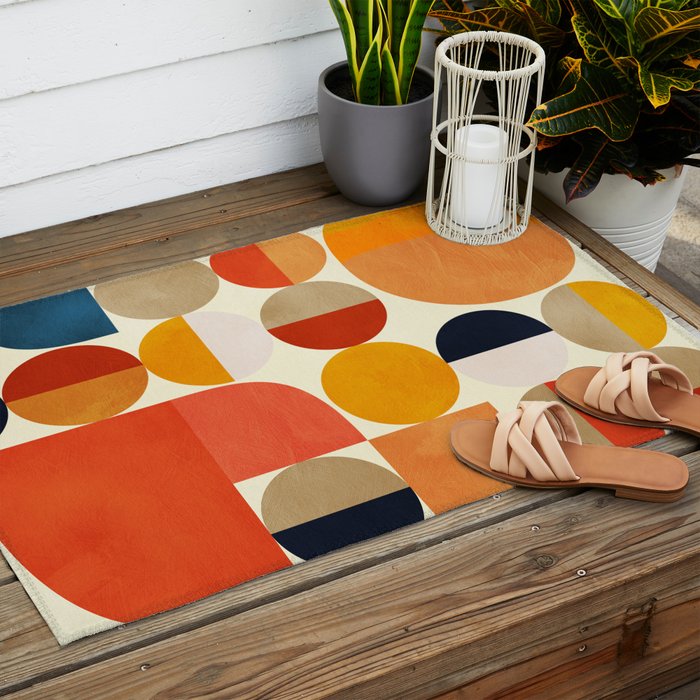 geometric abstract shapes autumn Outdoor Rug Gallery Image 2