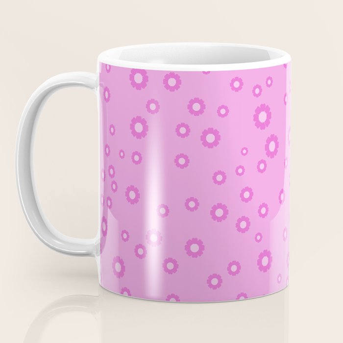 Pink 1970s Inspired Mini Daisies Ditsy Pattern Coffee Mug Gallery Image 3