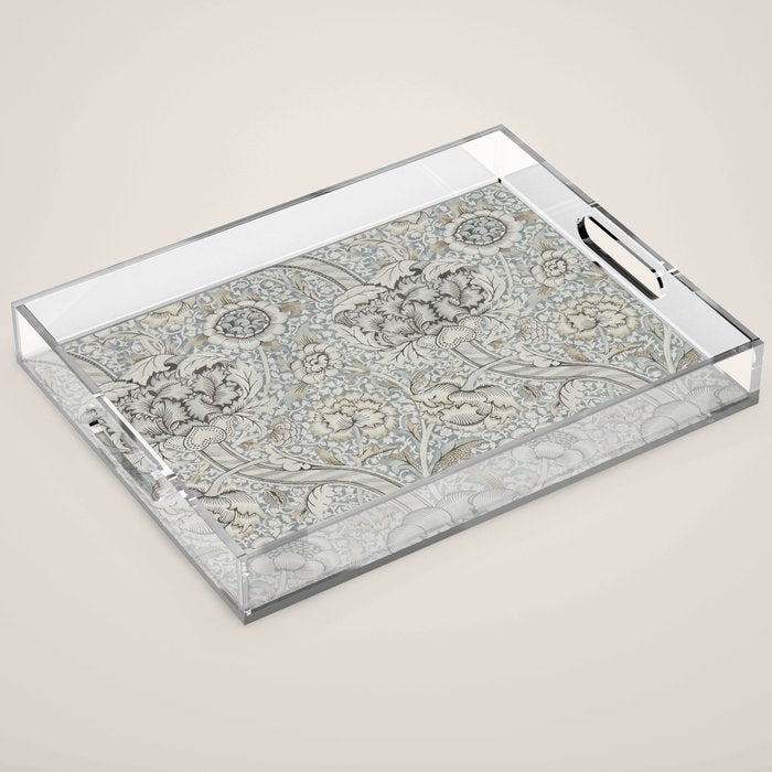 William Morris Wandle Grey Stone Vintage Pattern Acrylic Tray Gallery Image 1