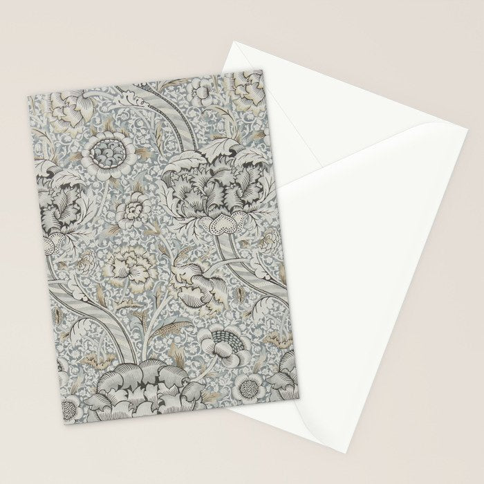 William Morris Wandle Grey Stone Vintage Pattern Stationery Card Gallery Image 2