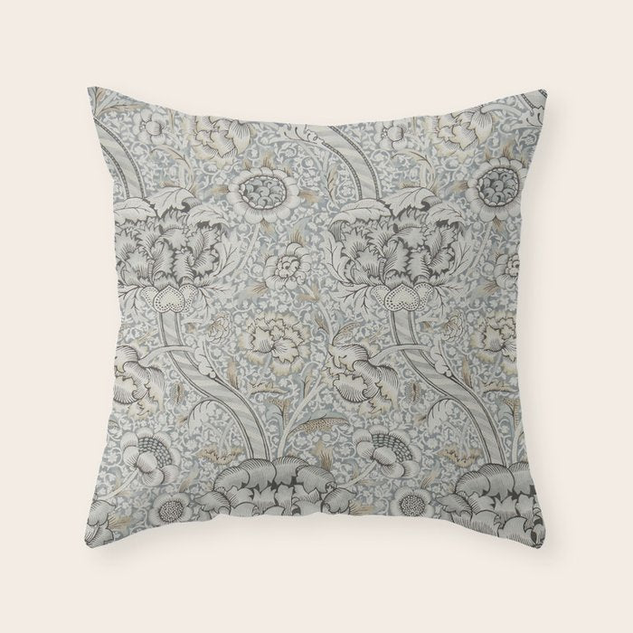 William Morris Wandle Grey Stone Vintage Pattern Throw Pillow Gallery Image 1