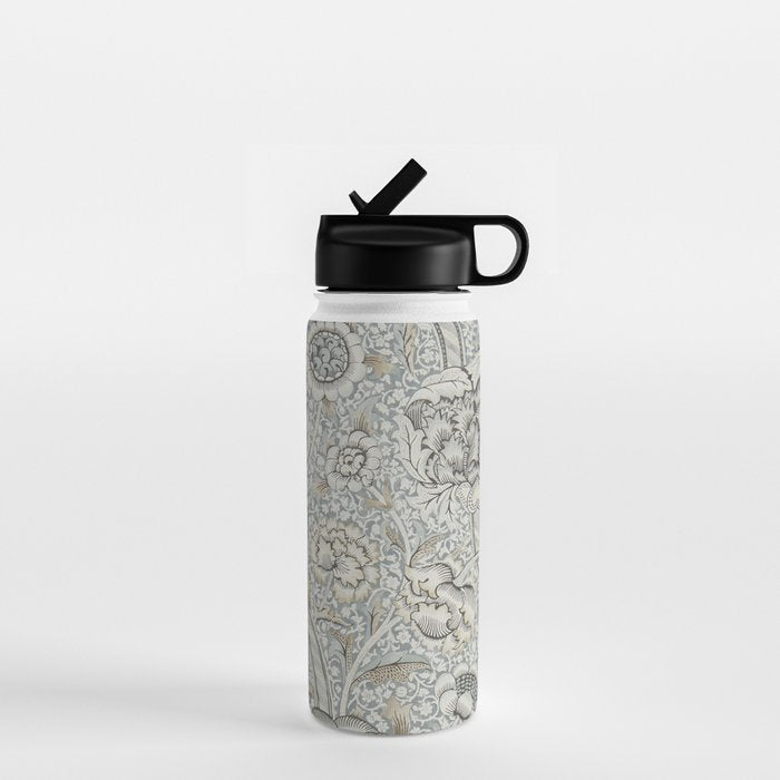 William Morris Wandle Grey Stone Vintage Pattern Water Bottle Gallery Image 1
