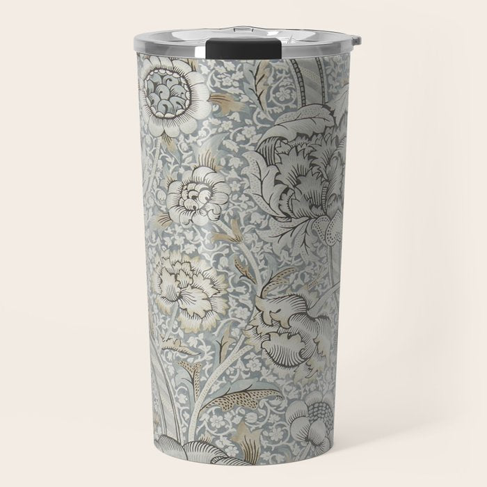 William Morris Wandle Grey Stone Vintage Pattern Travel Mug Gallery Image 1
