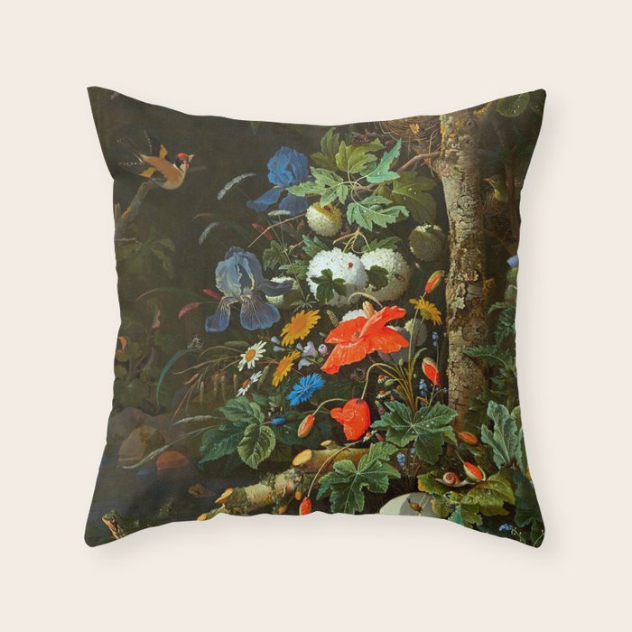 Abraham Mignon  Flowers in a Forest Landscape  Throw Pillow Gallery Image 6