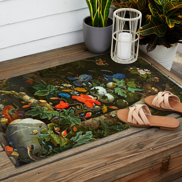 Abraham Mignon  Flowers in a Forest Landscape  Outdoor Rug Gallery Image 2