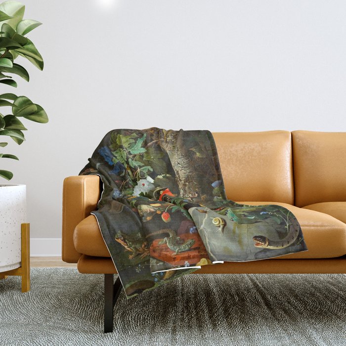 Abraham Mignon  Flowers in a Forest Landscape  Throw Blanket Gallery Image 1