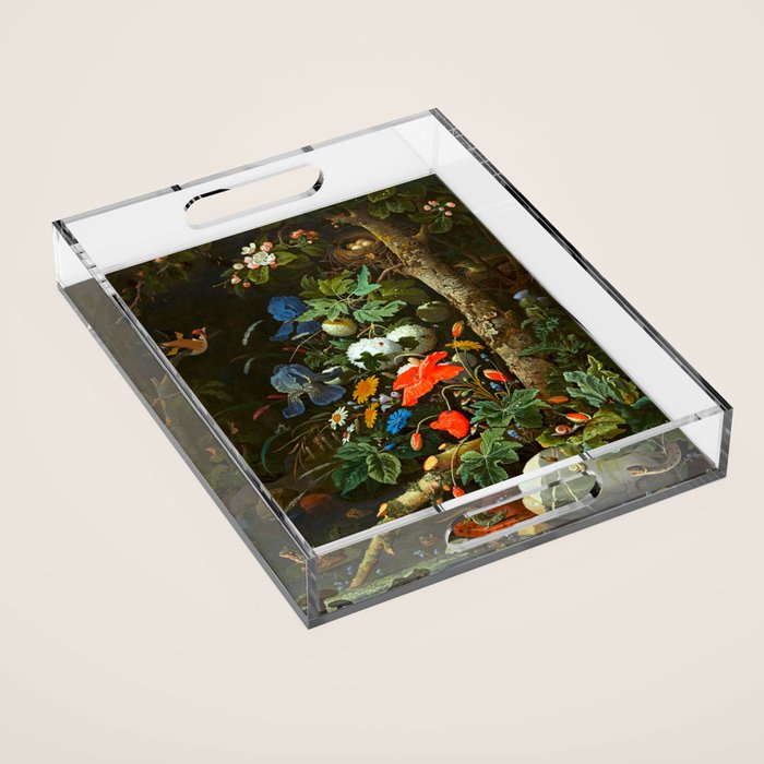 Abraham Mignon  Flowers in a Forest Landscape  Acrylic Tray Gallery Image 1