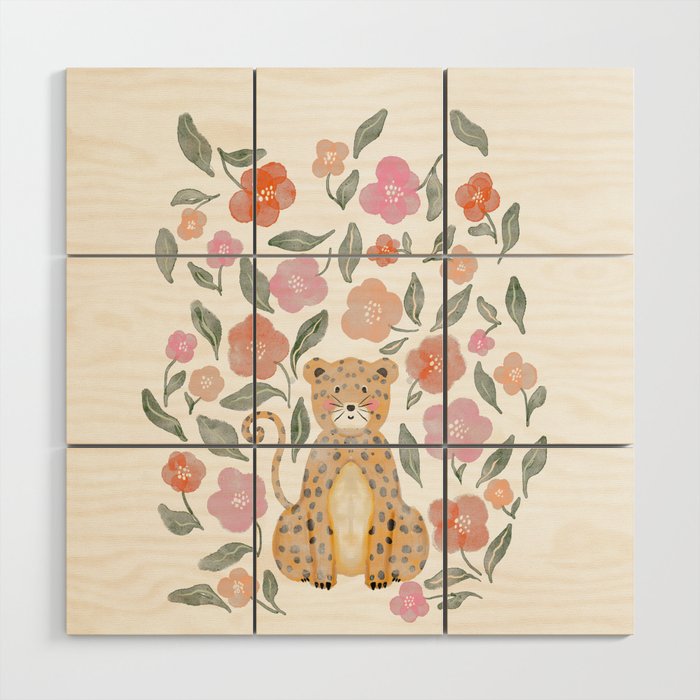 Adorable Floral Cheetah: Charming Watercolor Illustration Wood Wall Art Gallery Image 1