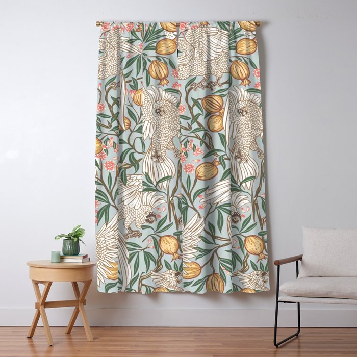 Walter Crane Parakeets Arts & Crafts Design Pale Blue Window Curtain Gallery Image 5