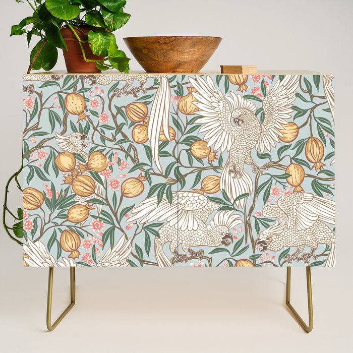 Walter Crane Parakeets Arts & Crafts Design Pale Blue Credenza Gallery Image 1