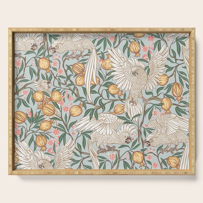Walter Crane Parakeets Arts & Crafts Design Pale Blue Serving Tray Gallery Image 1