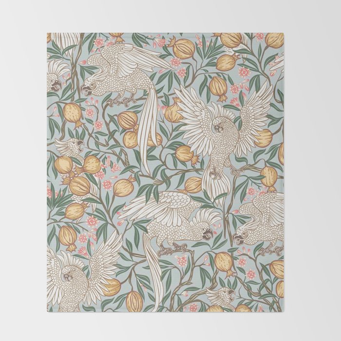Walter Crane Parakeets Arts & Crafts Design Pale Blue Throw Blanket Gallery Image 2