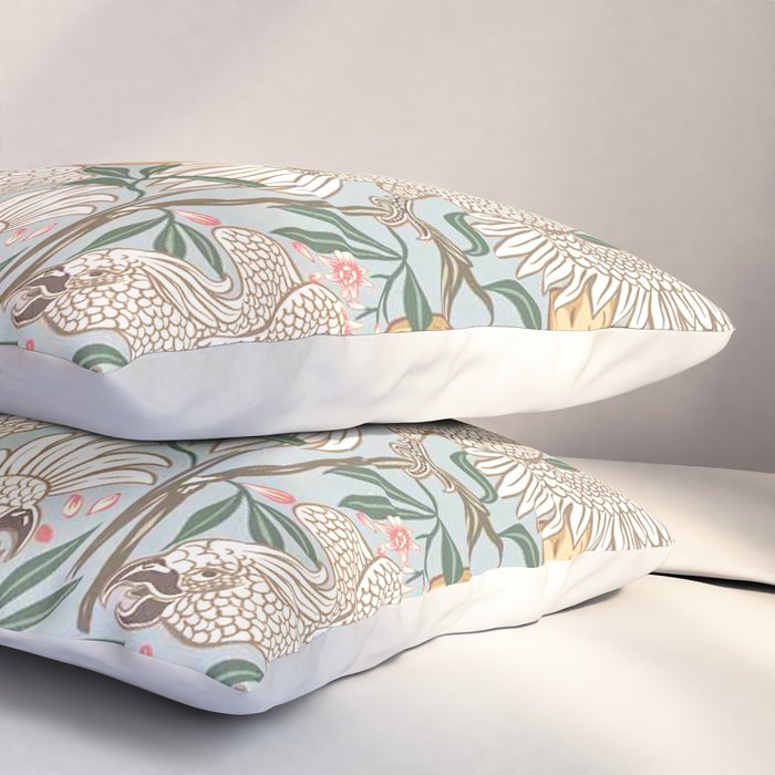 Walter Crane Parakeets Arts & Crafts Design Pale Blue Pillow Sham Gallery Image 3
