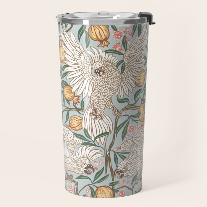 Walter Crane Parakeets Arts & Crafts Design Pale Blue Travel Mug Gallery Image 2