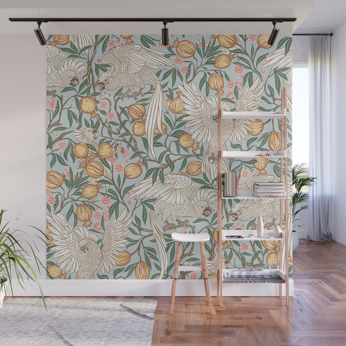 Walter Crane Parakeets Arts & Crafts Design Pale Blue Wall Mural Gallery Image 1