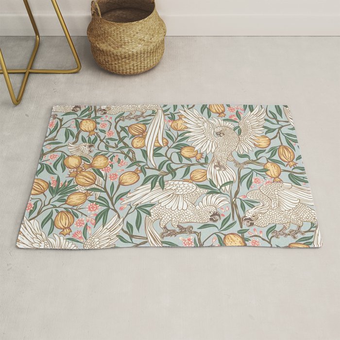 Walter Crane Parakeets Arts & Crafts Design Pale Blue Rug Gallery Image 1