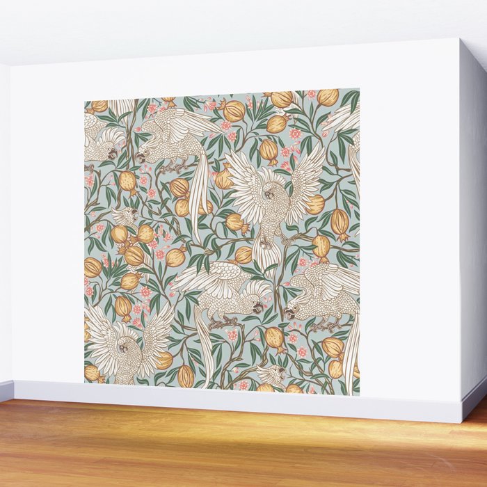 Walter Crane Parakeets Arts & Crafts Design Pale Blue Wall Mural Gallery Image 2