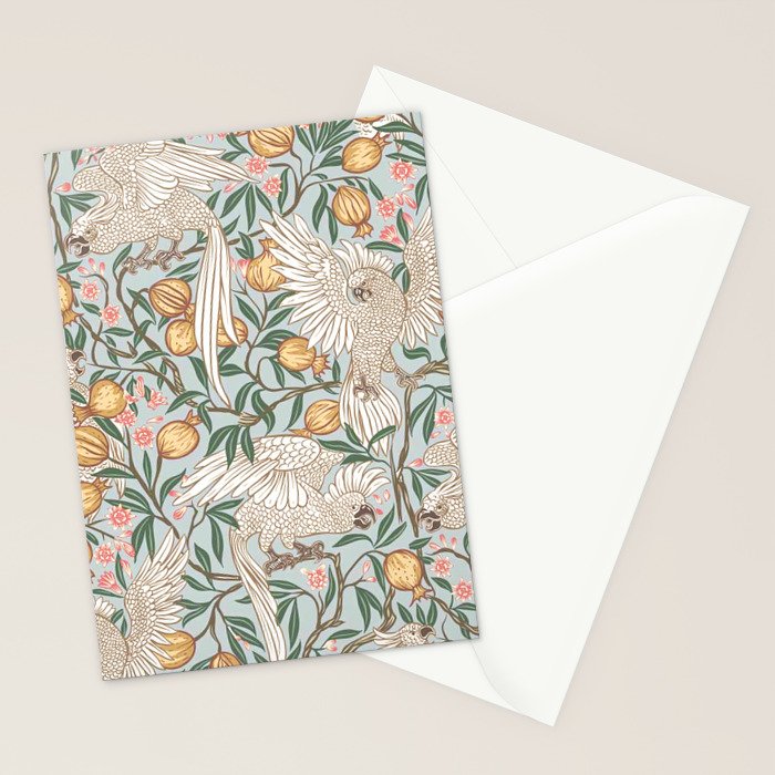 Walter Crane Parakeets Arts & Crafts Design Pale Blue Stationery Card Gallery Image 2
