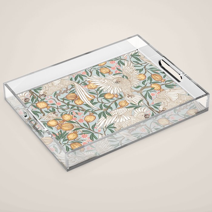 Walter Crane Parakeets Arts & Crafts Design Pale Blue Acrylic Tray Gallery Image 1