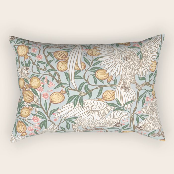 Walter Crane Parakeets Arts & Crafts Design Pale Blue Rectangular Pillow Gallery Image 1