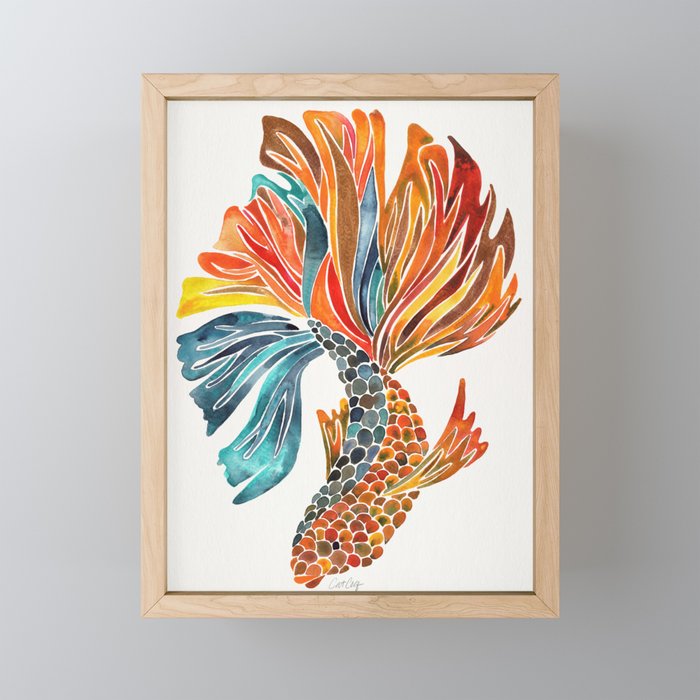 Siamese Fighting Fish - Orange & Blue Mini Art Print Gallery Image 1