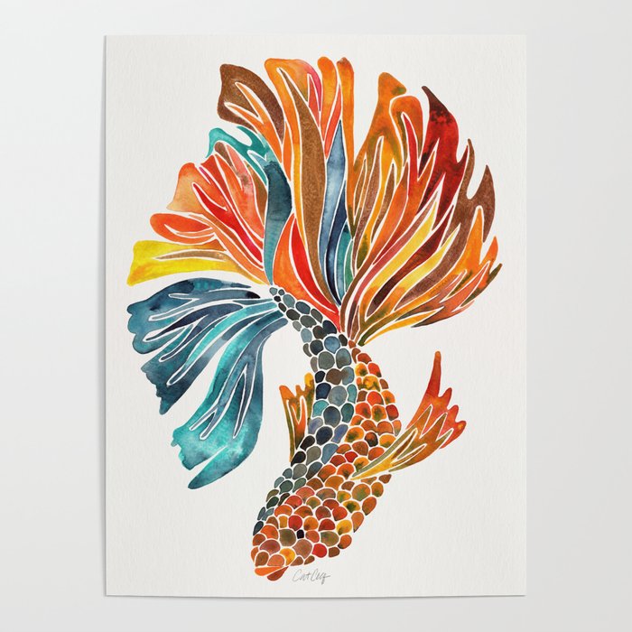 Siamese Fighting Fish - Orange & Blue Poster Gallery Image 4