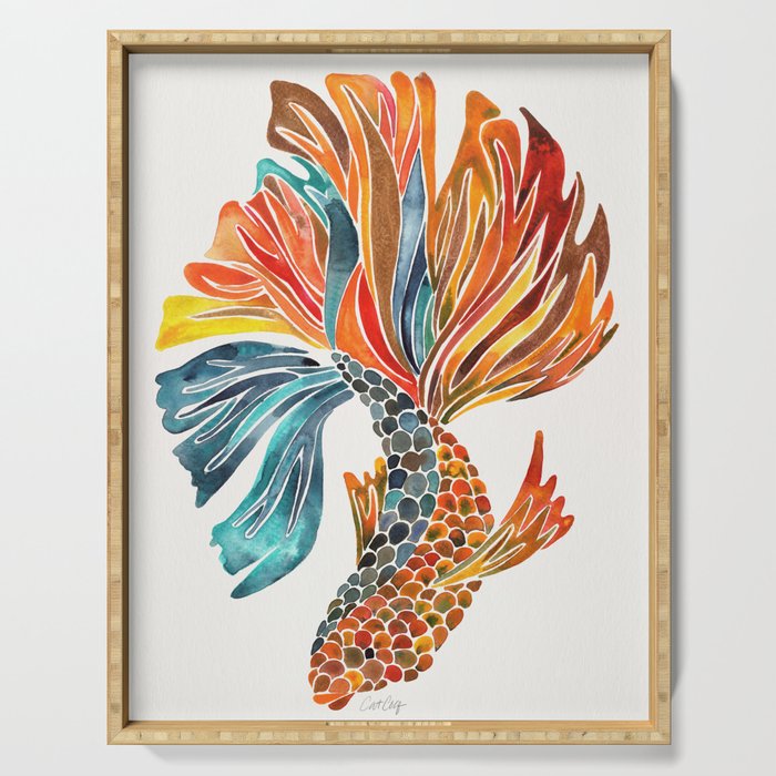 Siamese Fighting Fish - Orange & Blue Serving Tray Gallery Image 1