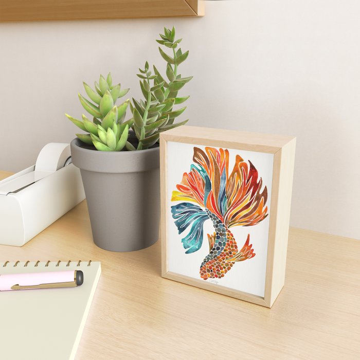 Siamese Fighting Fish - Orange & Blue Mini Art Print Gallery Image 2
